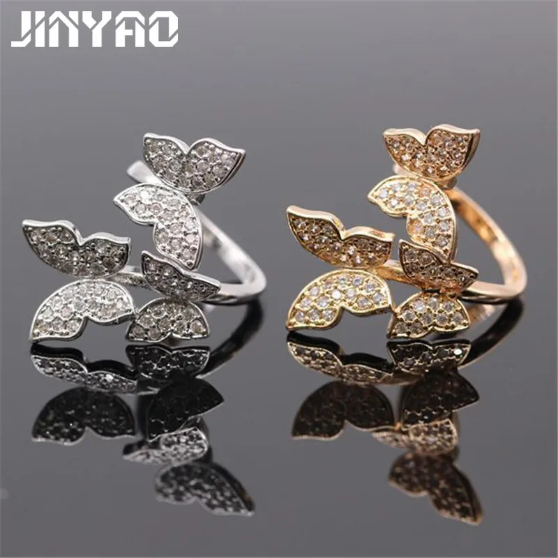 

JINYAO Lovely Ladies Butterfly Ring Gold Color Open Rings For Women With Top Quality Cubic Zirconia Stone Jewelry Gifts G10-2