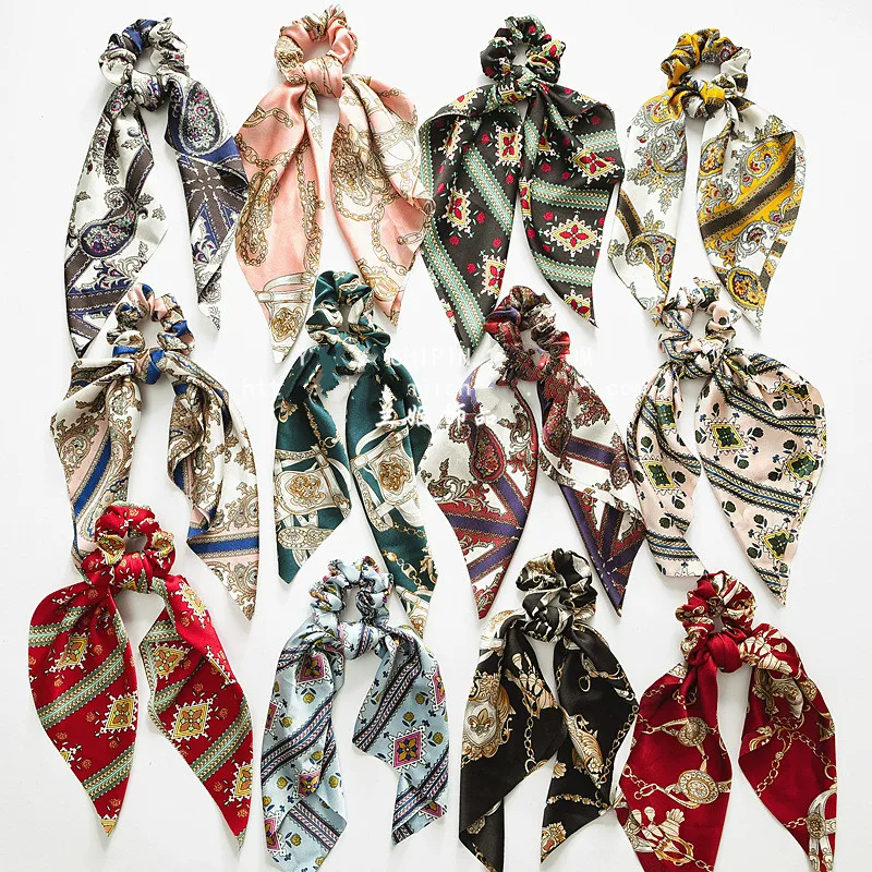 

Floral Print Women Hair Scarf Elastic Hair BandsBohemian Hairband Bow Hair Rubber Ropes Scrunchie Girls Hair Ties