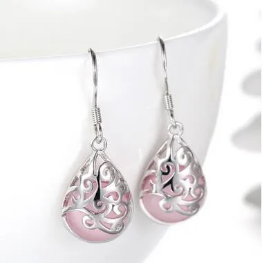 

2017 new arrival high quality fashion opal rhinestone 925 sterling silver ladies`long stud earrings jewelry Christmas gift