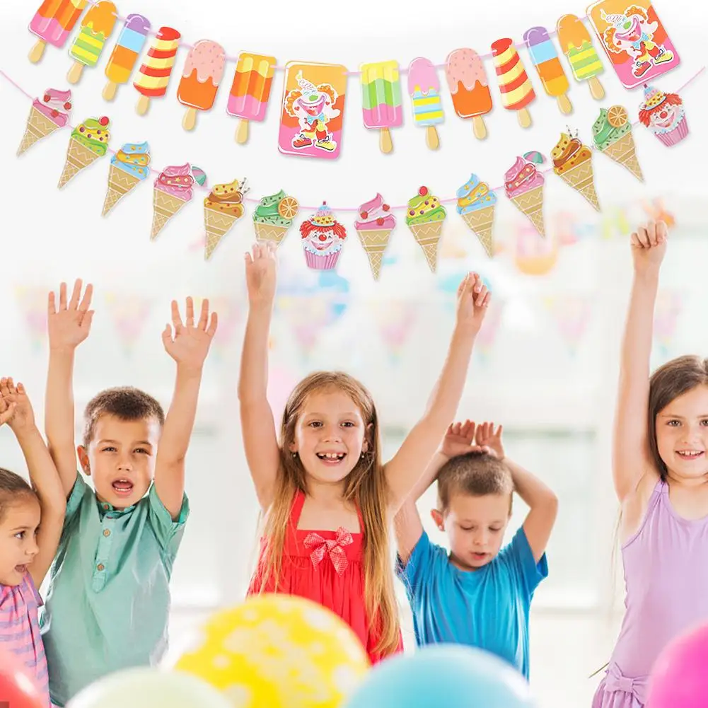 

2019 NEW Ice Cream Party Banners Summer Cartoon Ice Sucker Design Banner Decoration Props for Birthday Party Decoration