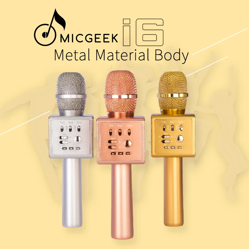 

Original Micgeek I6 Wireless Karaoke Microphone Bluetooth KTV Magic Voice Change Dual Speaker Metal Microphones For Smartphone