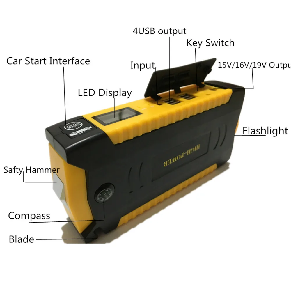 Super Power 16000mah High Capacity Starting Device Booster 600A 12V Portable Car Jump Starter Power Bank Car Starter Diesel