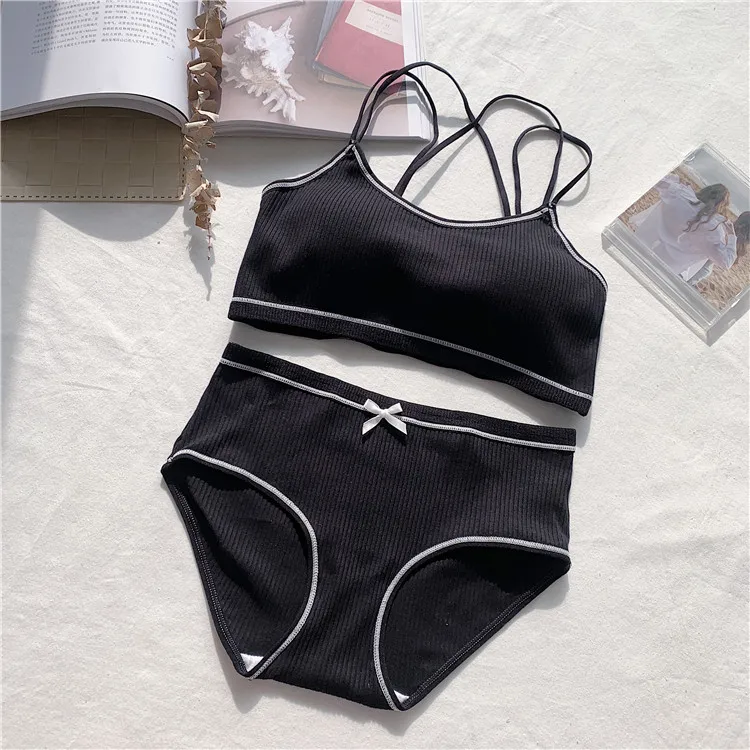 Japanese Lingerie Set Cotton Thin Screw Thread Push Up Bra Set Beauty Back Women Bra Panties Set Comfort Underwear panty sets