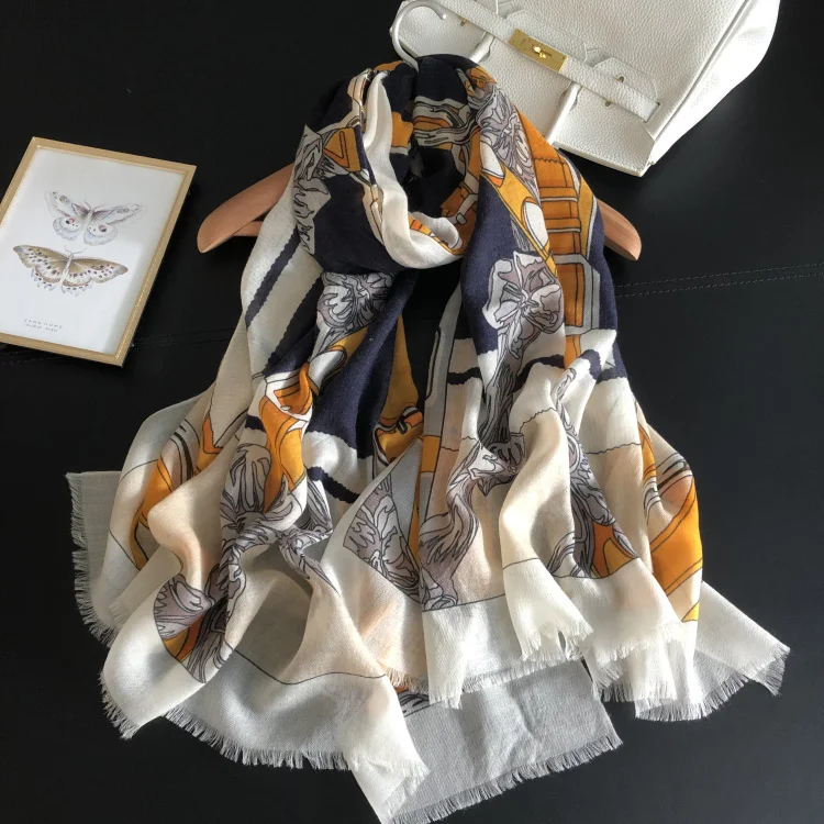 

300s Pure Cashmere Scarf Women Yellow Belt Luxury Brand Design Scarves Female Winter Warm Spring 2019 New Shawls Wraps 200*100cm