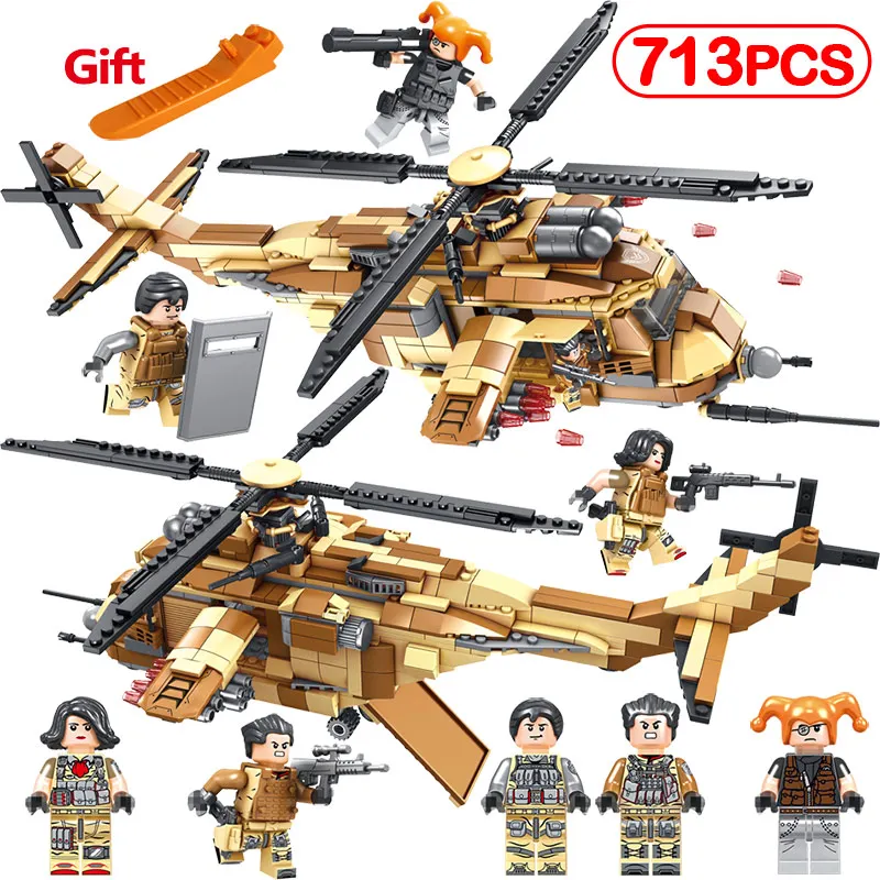 

713pcs Military Gunship ModelToys Construction Set Building Blocks Helicopter For Children's Birthday Gift