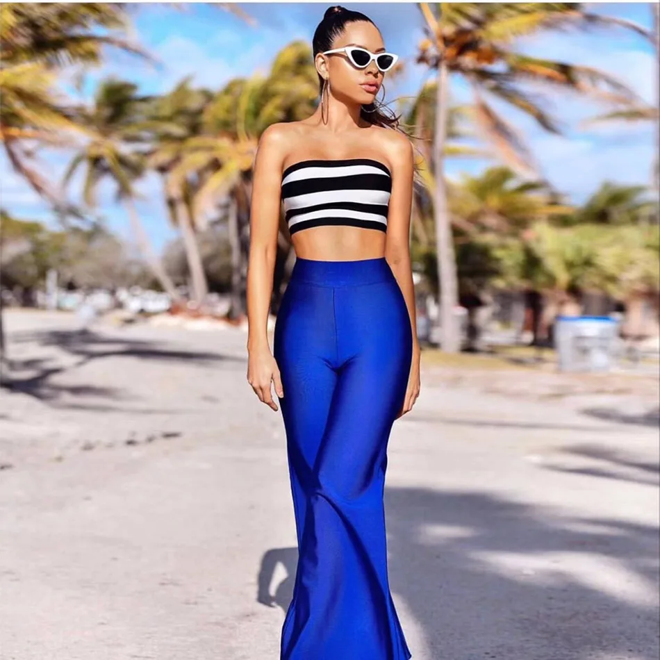 Seamyla/Новый Модный комплект из двух предметов Синий Топ без бретелек и штаны