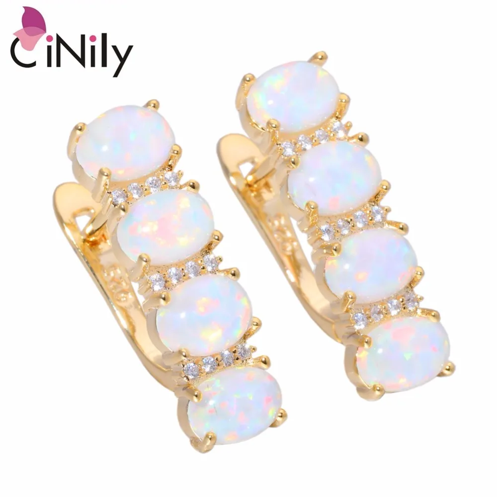 

CiNily White & Blue Fire Opal Long Stud Earrings With Stone Silver Yellow Gold Color Earring Luxury Large OL Jewelry Gifts Woman