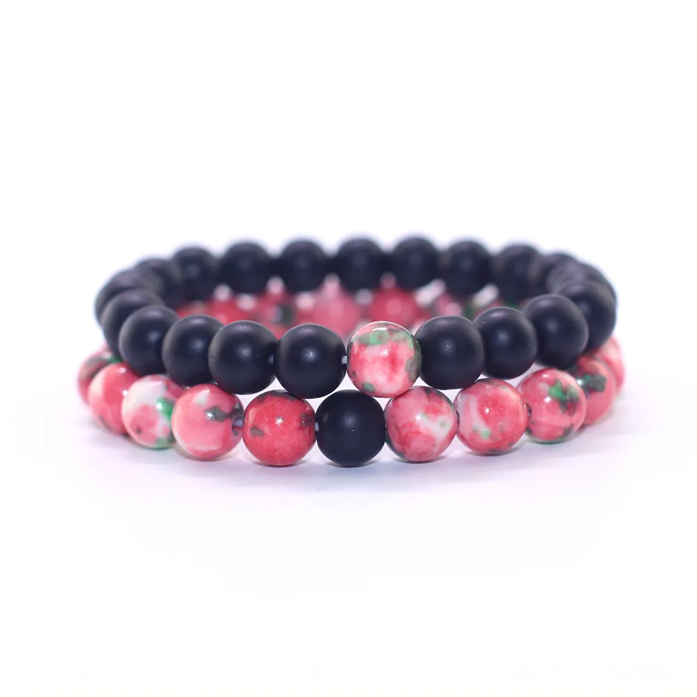 2018 Retro Simple Natural Stone Female Beaded Bracelets European Natural Pattern Stone Frosted Stone Combination Couple Bracelet