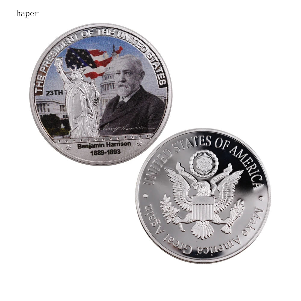 Американский цветной металлический 1th американский президент сувенирная монета 999,9 Посеребренная наградная монета для подарков - Цвет: coin-0117