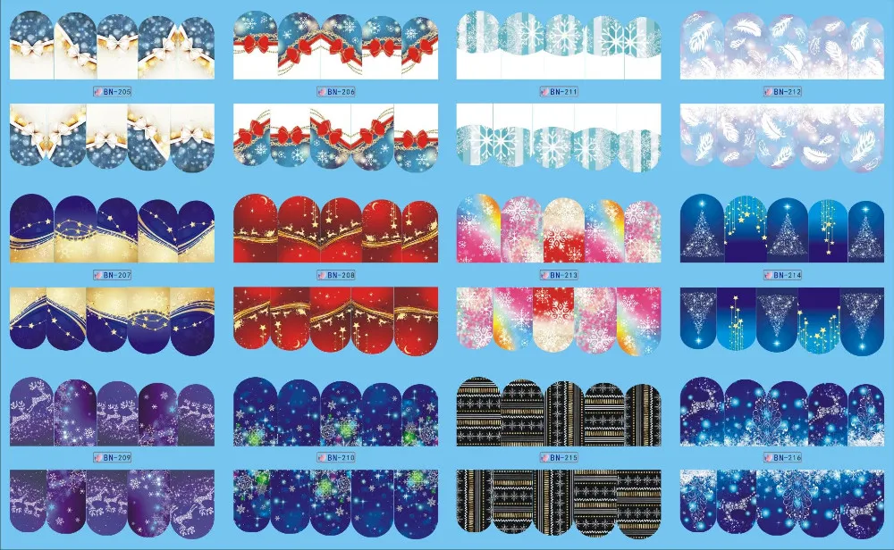 12 стилей/партия рождественские наклейки для ногтей переводная вода наклейки для ногтей, переводная картинка полное покрытие советы Рождество Starlight Снежинка олень