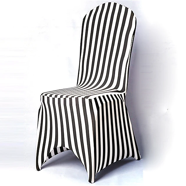 Wedding Chair Covers Black White Strip Stretch Universal Polyester
