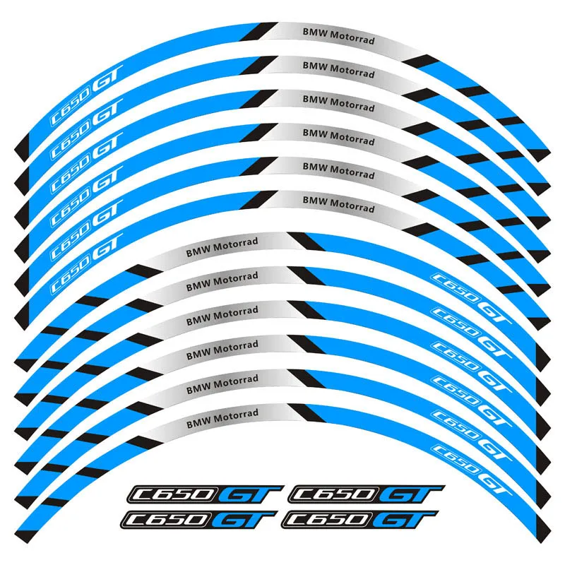 Высокое качество 12 шт толстый край внешний обод наклейки полоса колесные наклейки для BMW C650GT - Цвет: B Blue