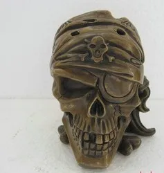 

Handmade Pure Bronze One-eyed Pirate Skull Head Statue Incense Burner Censer