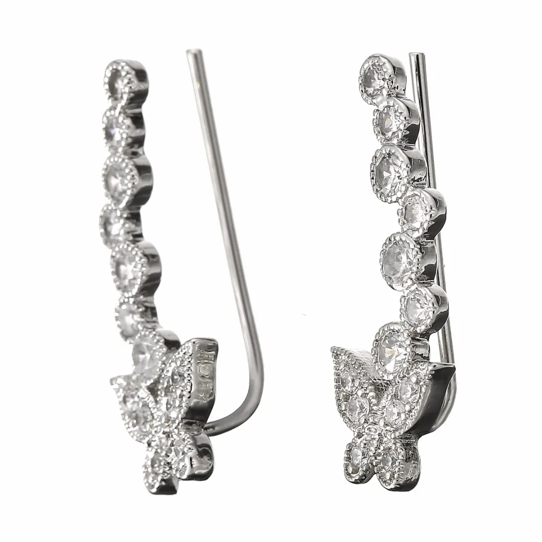 Charming Elegant Butterfly Cuff Earrings Crystal Sliver Fashion Clip Earrings Cute Animal Jewelry Birthday Gifts For Women