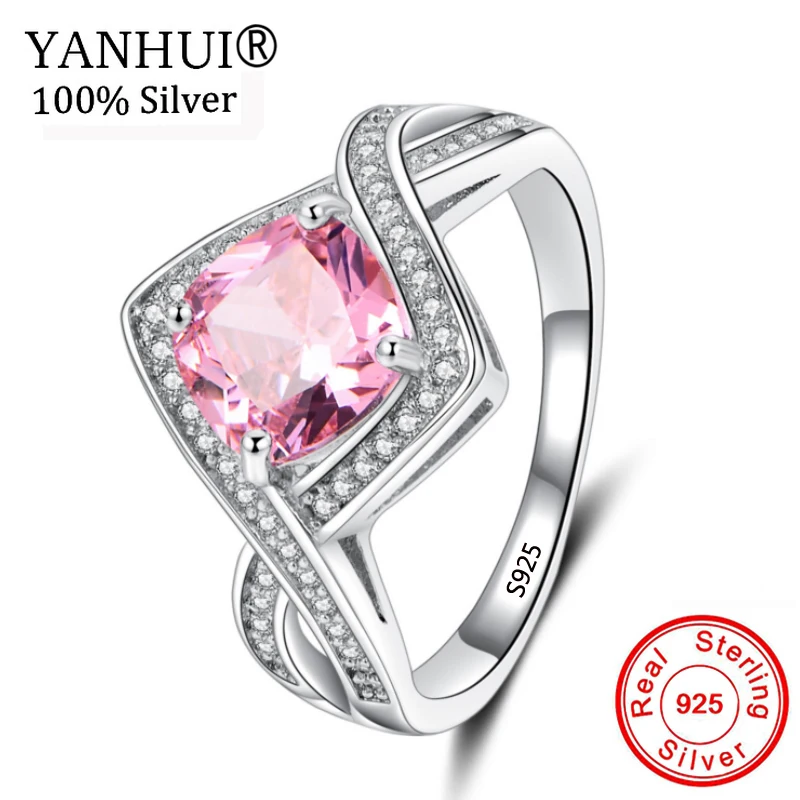 

YANHUI 100% Pure 925 Sterling Silver Ring Luxury Cross CZ Rhinestone Wedding Rings for Women Bridal Engagement Gifts RQ-J061