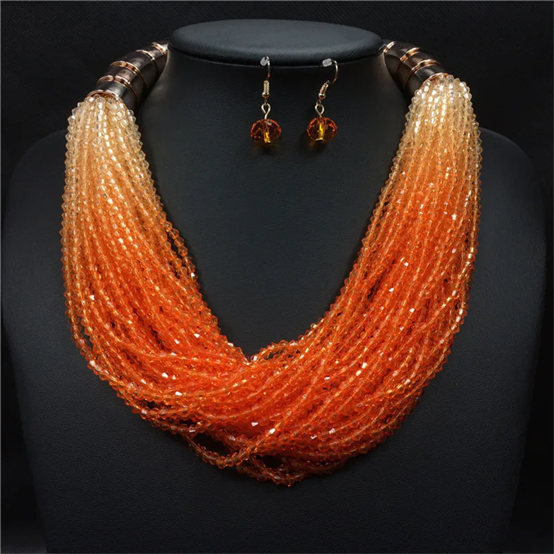 

Nigerian Acrylic Layer Gradient Necklace Earrings Beads Boho Bohemian African Jewelry Sets for Women Collier Africain Bijoux