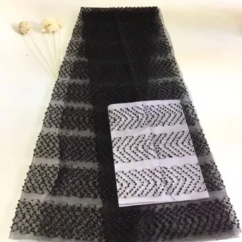 

Black African Lace Fabric High Quality Swiss voile in switzerland French Nigerian With Beads 3D Tulle Lace Fabric For Dress A924