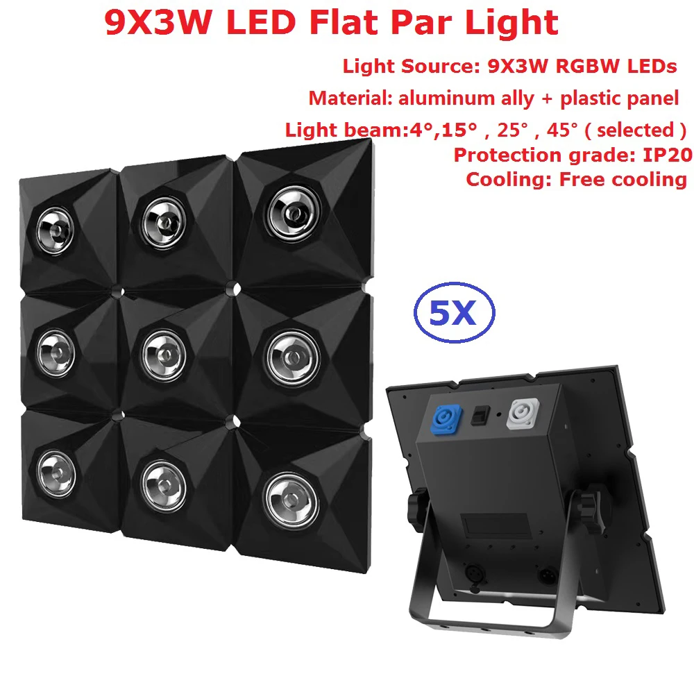

5xlot новые светодиодный плоский свет номинальной 9X3 W RGBW Quad Цвет Алмазный луч света с 4/11/36 DMX Каналы освещение для дискотеки dj проектор