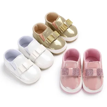 

New Fashion Bling Sequins Bow PU Leather Baby Shoes Leisure Baby Sneaker Soft Sole First Walkers S2