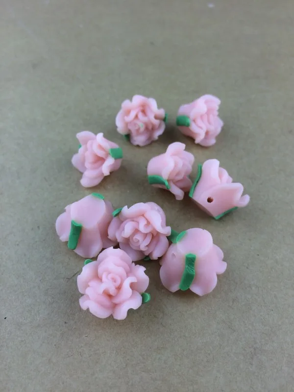 100pcs/lot Good Quality 15mm Light Pink Rose Shape Polymer Clay Flower