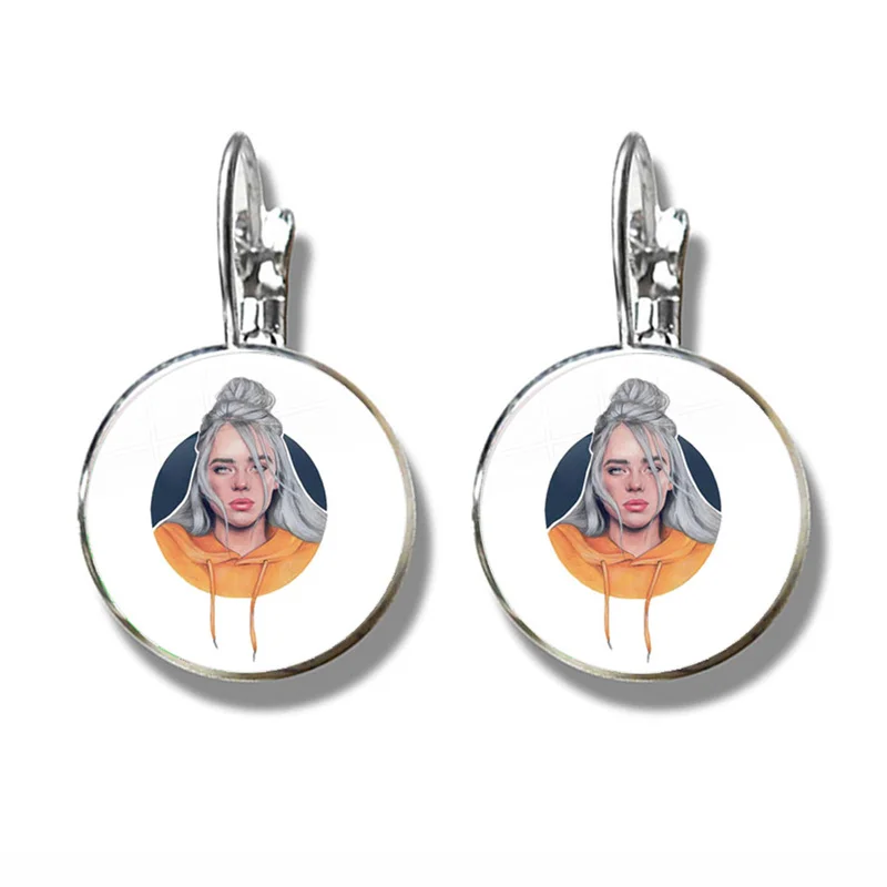 

Hip Hop Billie Eilish Earrings Popular Young Singer Harajuku Art Picture Hip-hop Music 16mm Glass Dome Bad Guy Jewelry For Women