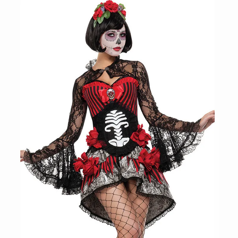 Взрослый Скелет/труп/Призрак костюм невесты Хэллоуин Женщины зомби косплей платье размера плюс сексуальные костюмы женские фантазии