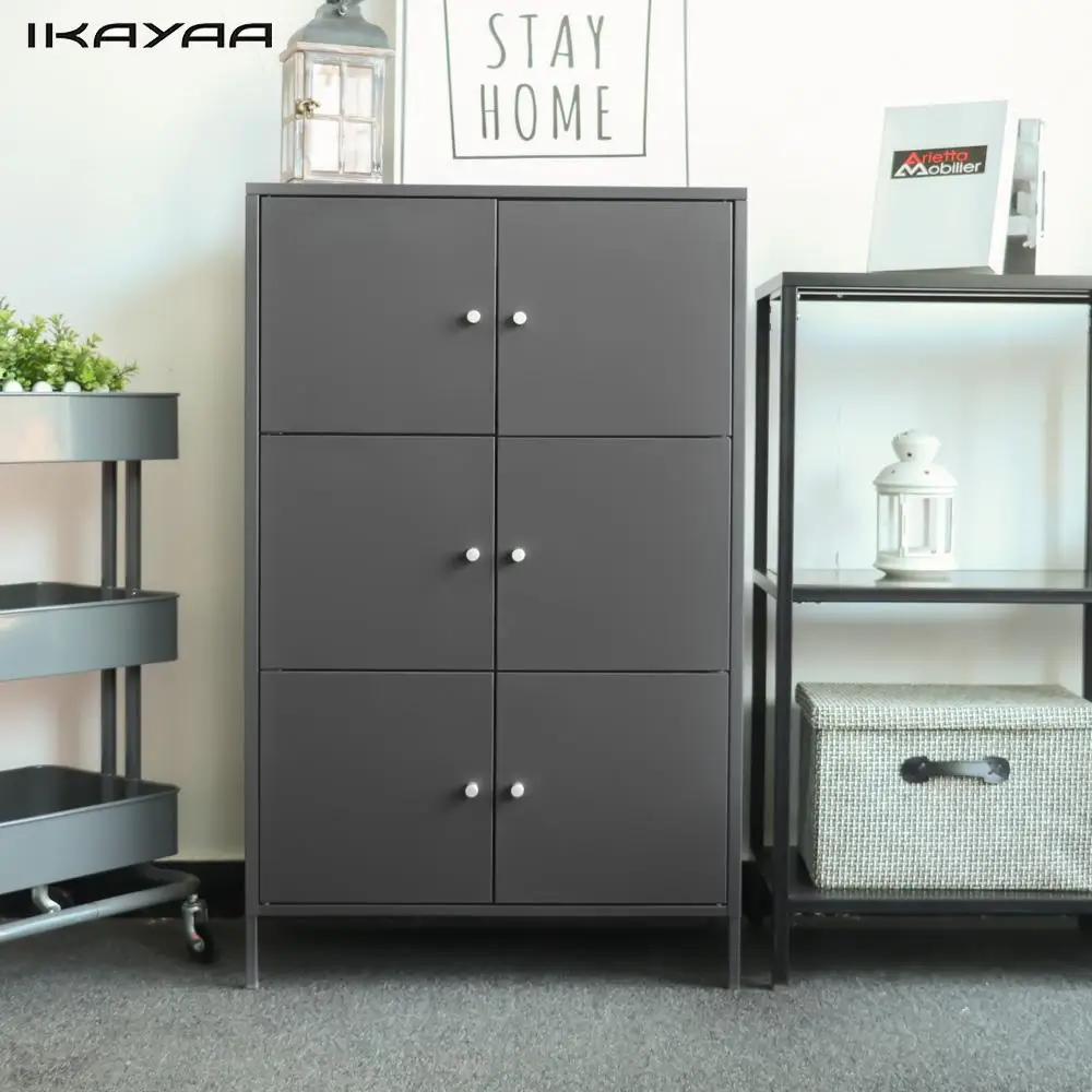 iKayaa Modern 6 Door Cabinet Metal Storage Cabinets Drawer ...