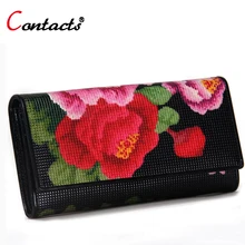 CONTACT’S Frauen brieftasche Aus Echtem Leder Geldbörse Weiblichen handtasche Druck Blumen designer Kupplungen Telefon münzen Kartenhalter Geld Tasche