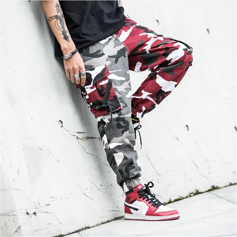 Мужские Jogger Hombre панк уличная контрастные цвета Молодежные хлопковые осенние камуфляжные брюки мужские камуфляжные брюки хип-хоп брюки карго