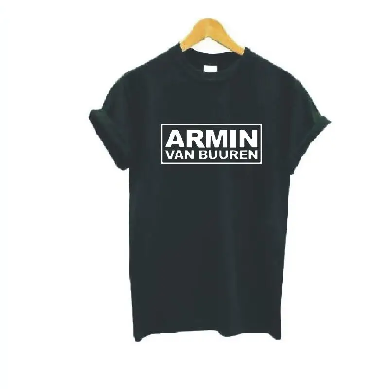 Женская свободная футболка ARMIN VAN BUUREN белая с короткими рукавами и буквенным