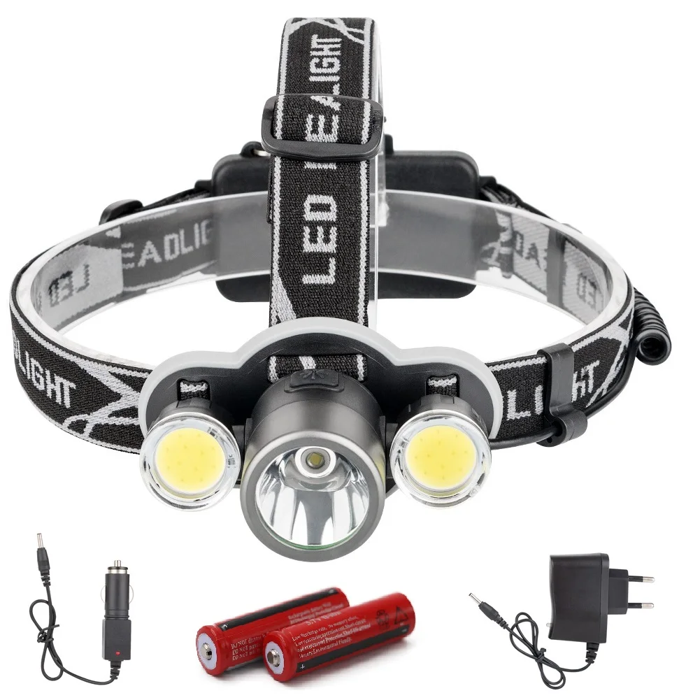 

LED Headlight Headlamp 6000 lumen XML T6+2COB Rechargeable Flashlight Head Lamp Torch 18650 Battery Camping Fishing Light