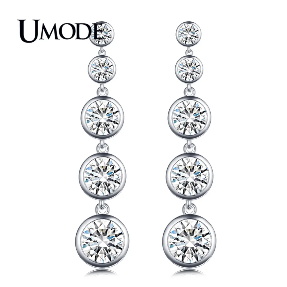 

UMODE Fashion Clear Round CZ Zirconia Drop Earrings for Women White Gold Color Round Earrings Pendientes Mujer Moda 2018 AUE0377
