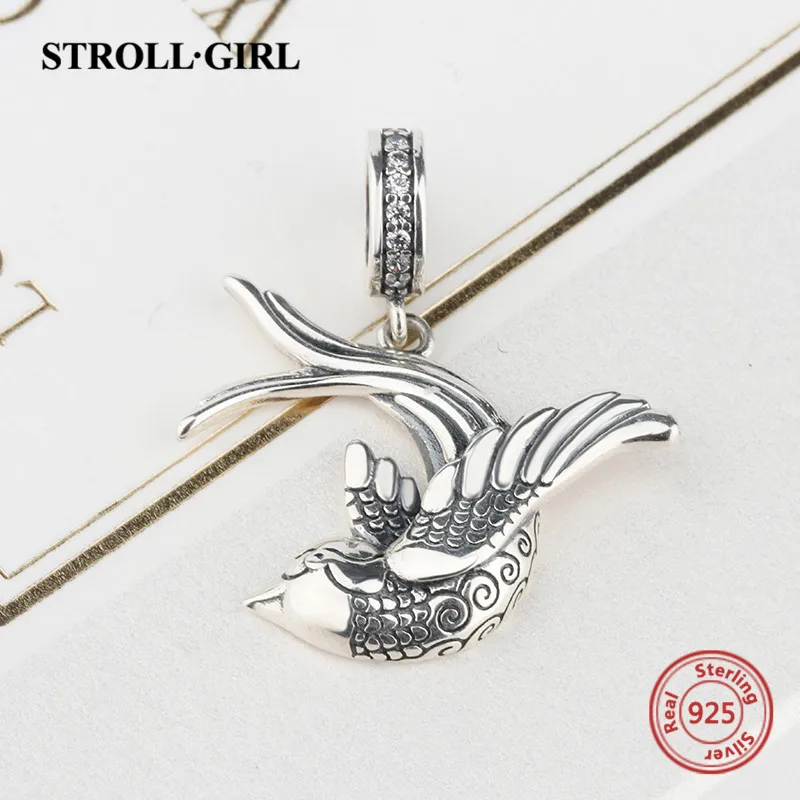 StrollGirl 925 серебряные бусины DIY ремесло птица подвеска коллекция животных подходят подлинные Pandora Браслеты Ювелирные изделия для женщин подарок