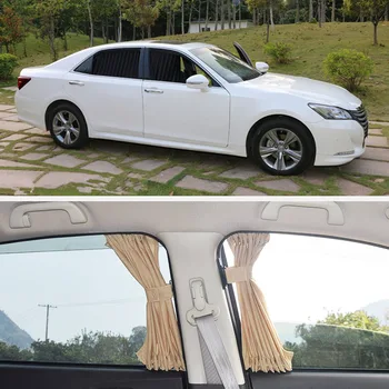 

2 x Curtains Stretchable Aluminum Rail Car Side Window Sunshade Curtain Windshield Sun Block With Elastic Cord Black Beige Gray