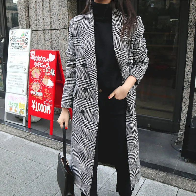 Abrigo de lana Mujer Primavera Otoño Sobre la rodilla Ropa larga Elegante  chaqueta larga de oficina Parkas al aire libre