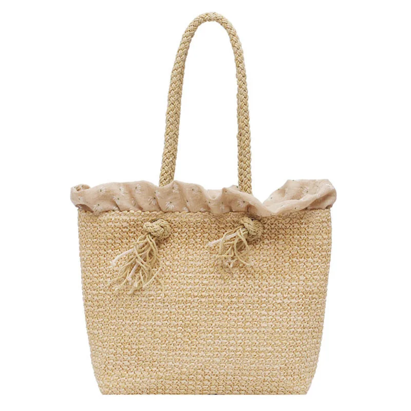 

Womens Bags Vintage Beach Straw Bag Ladies Handmade Woven Rattan Handbags Summer White Bali Shoulder Bag Knitted Big Totes Bags