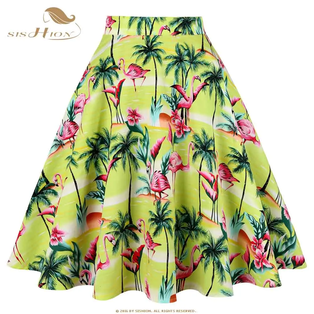

SISHION Plus Size Skirts Womens jupe femme VD0020 High Waist Flamingo Summer Skirt Cotton falda mujer Tutu Sexy Women Skirt