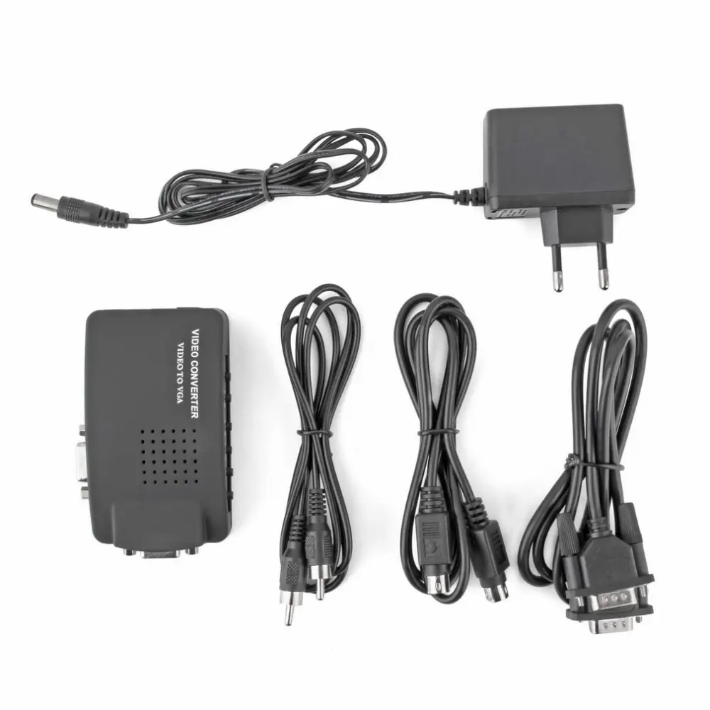 

PC Laptop Composite AV/S Video To VGA TV Converter Monitor Adapter Switch Box LCD Out Converter Adapter Switch Box Black