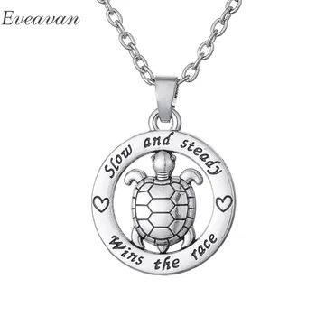 

EUEAVAN 30pcs Silver Color Cute Tortoise Animal Pendant Necklace Inspirational Word Engraved Jewelry For Men Women Link Chain