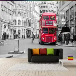 Большой пользовательский Ретро плакат с ностальгическим мотивом обои для гостиной фон настенная бумага Лондон черный и белый treet автобус