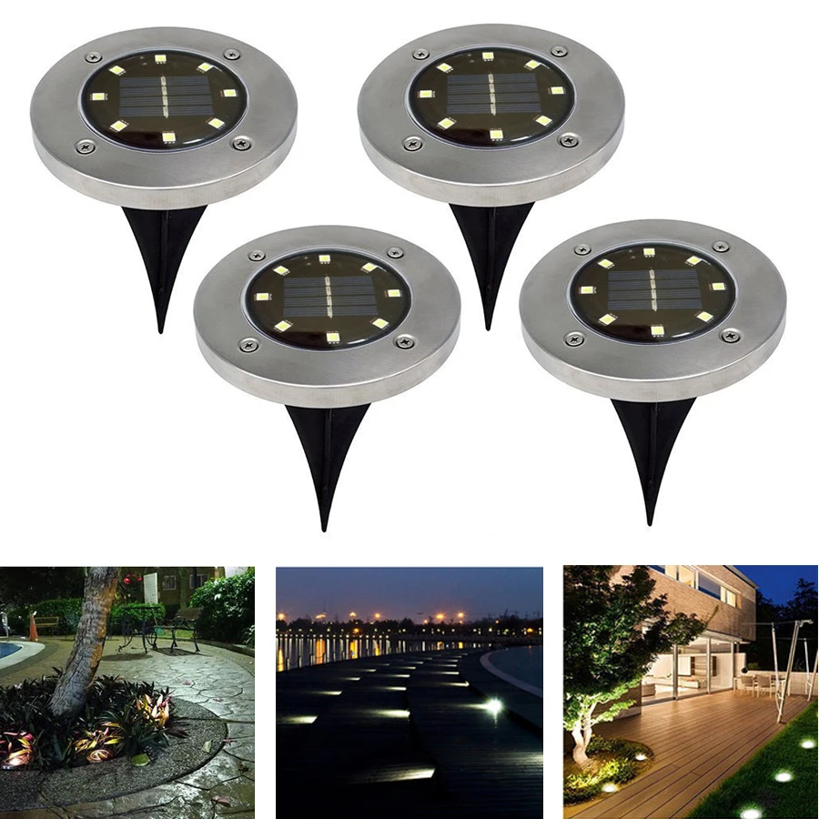 Jiaderui Waterproof 8 LED Solar Ground Garden Lights Landscape Lawn