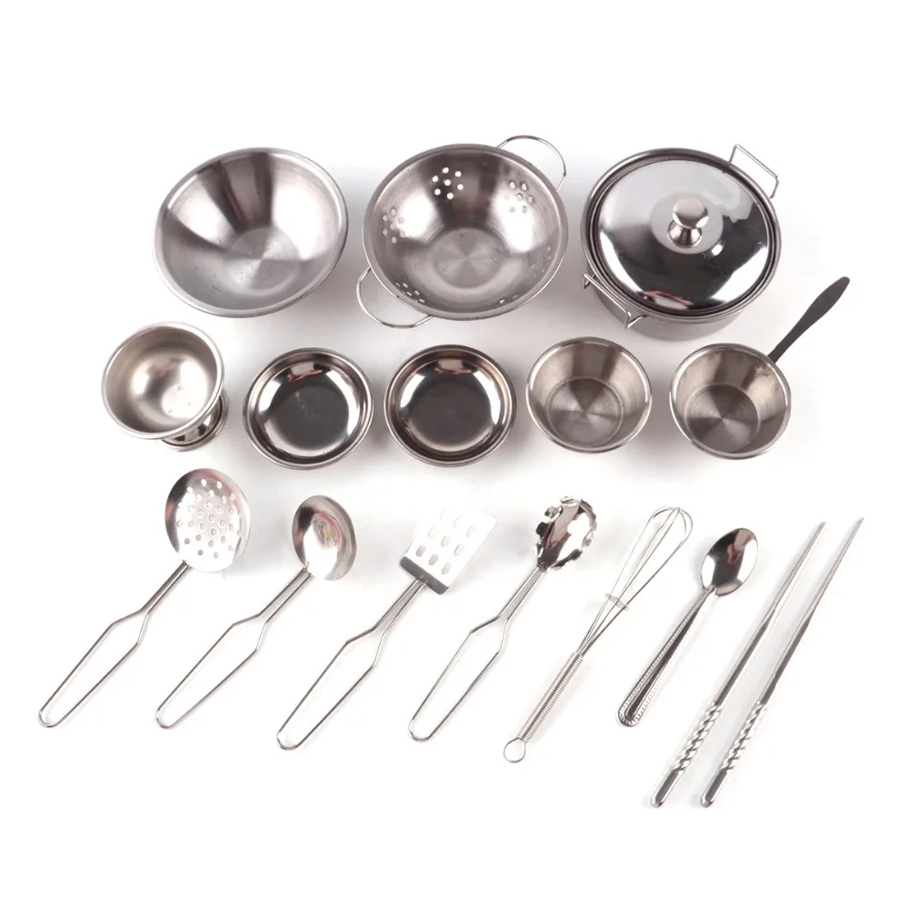 

Kitchen Toys Mini Pretend Tools Set Simulation Play House educational Stainless Steel Cooking Pots Pans Food Kids Babies Gifts