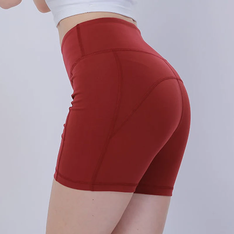 SALSPOR женские шорты для йоги одноцветные спортивные летние спортивные шорты Высокие эластичные пуш-ап шорты для йоги, для бега шорты для работы - Цвет: Red