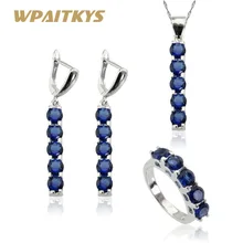 WPAITKYS темно-синие камни серебристого цвета комплекты украшений для женщин ожерелье подвеска длинные висячие серьги кольца подарочная коробка