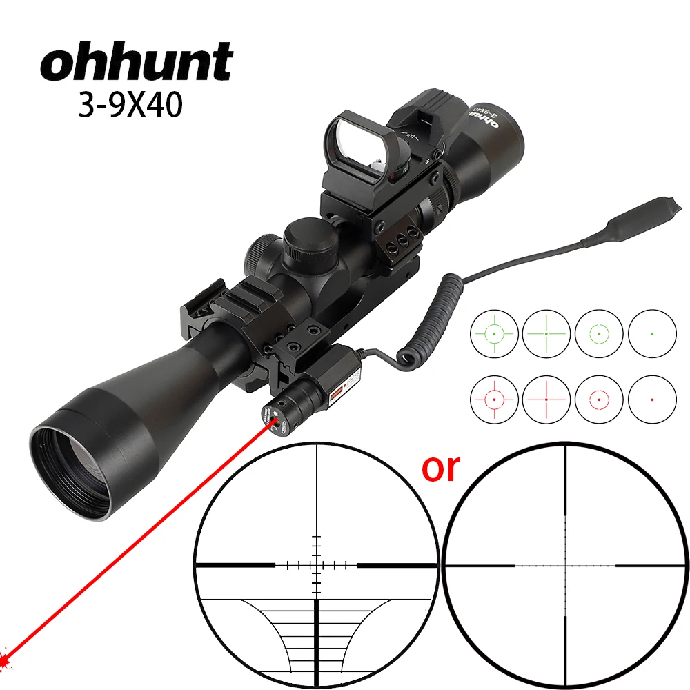 

ohhunt 3-9X40 Hunting Optics Riflescopes Red Laser with Remote Switch Holographic 4 Reticle Sight Combo Tactical Rifle Scope
