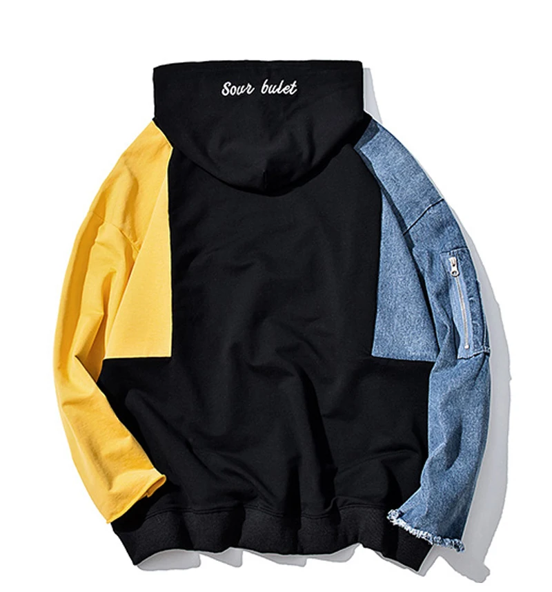 Patchwork Oversized Sweatshirt Men Fashion Long Hoodies Men  (4)