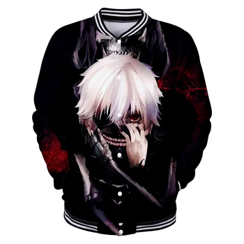 

2018 Autumn New Fashion Loose Baseball Uniform Anime Tokyo Ghoul 3D Print Harajuku Style Men and Women Baseball Wear Q0401-Q0403