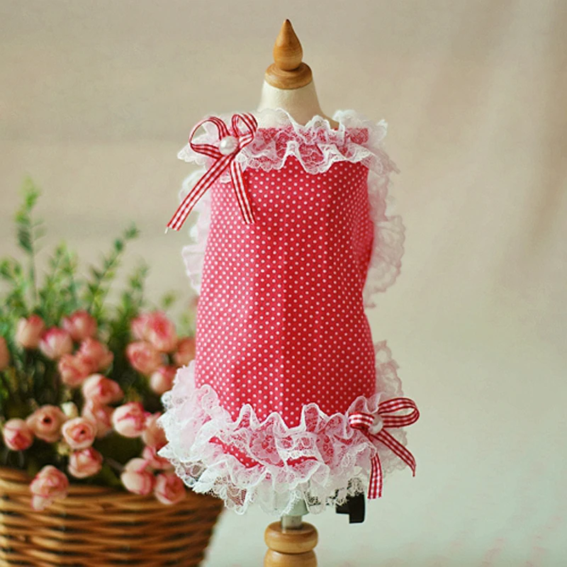 

OnnPnnQ Summer Pet Dog Clothes Princess Shirt Red Dot Vest T-shirt For Small Dogs Lace Edge Bow Shirt Puppy Chihuahua Yorkshire