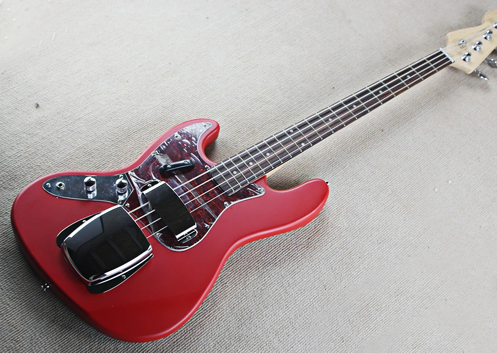 Red Left Handed Electric Bass Guitar with Rosewood Fretboard,4 Strings,Red Tortoiseshell