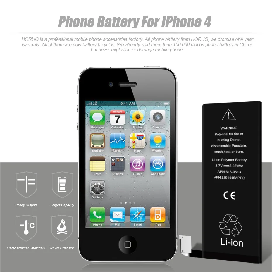 2018 HORUG Original Mobile Phone Battery For iPhone 4 Battery Original Capacity Replacement Batteries With Repair Tools Kit  (1)